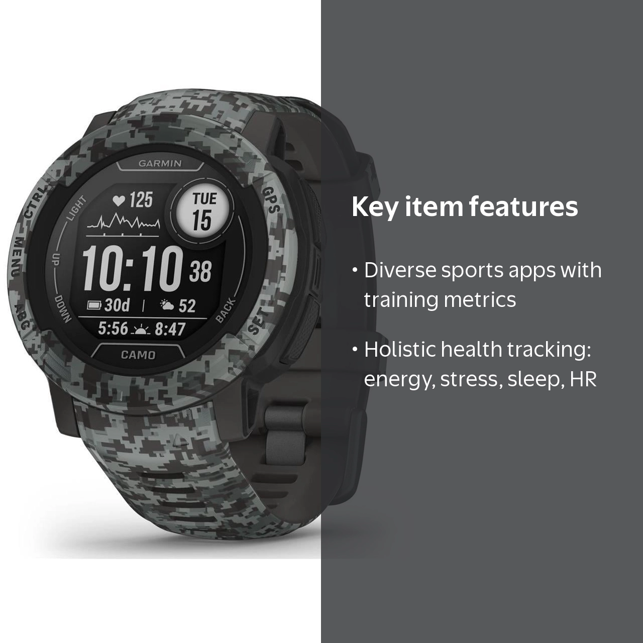 GARMIN, GPS Outdoor Watch, Camo-Edition, Multi-GNSS Support