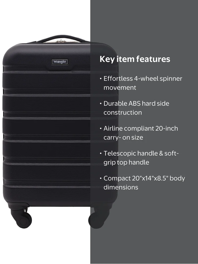 careerring301【ブラック】 Wrangler 20-inch Carry-on Rolling Hard Side Spinner Luggage, Black
