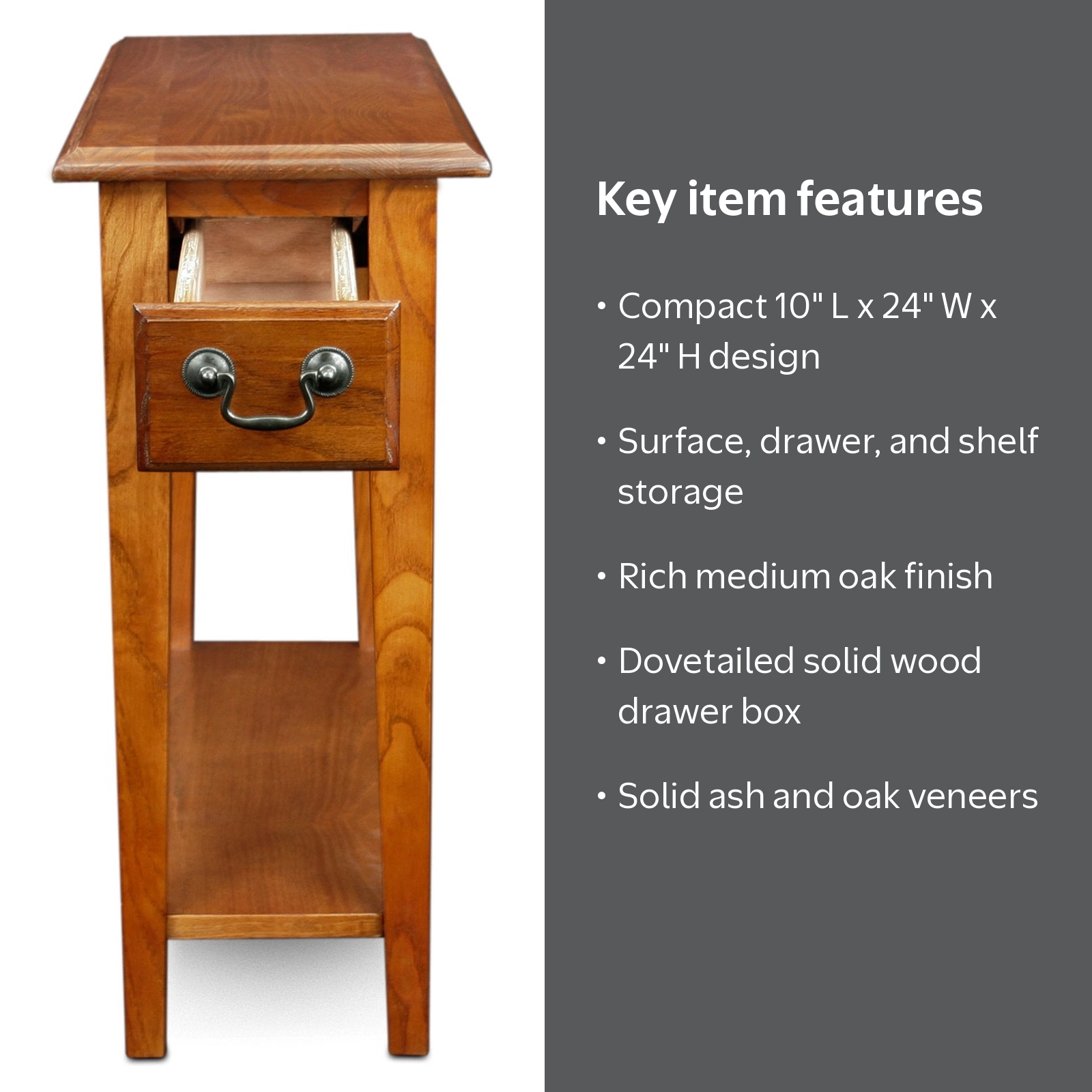 Leick Home Medium Oak Wooden End Table with Shelf for Living Room