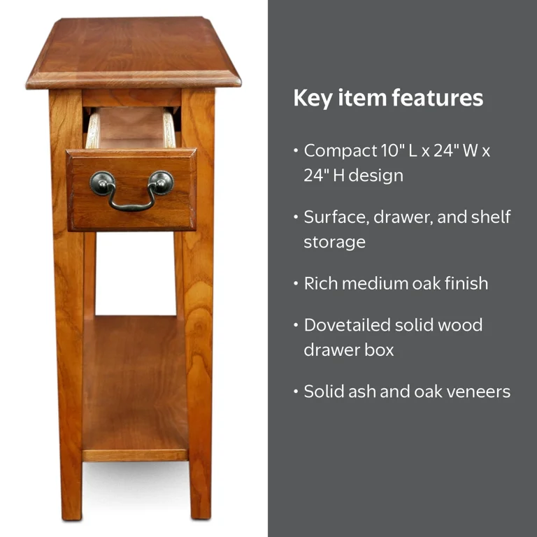 Leick Home Medium Oak Wooden End Table with Shelf for Living Room