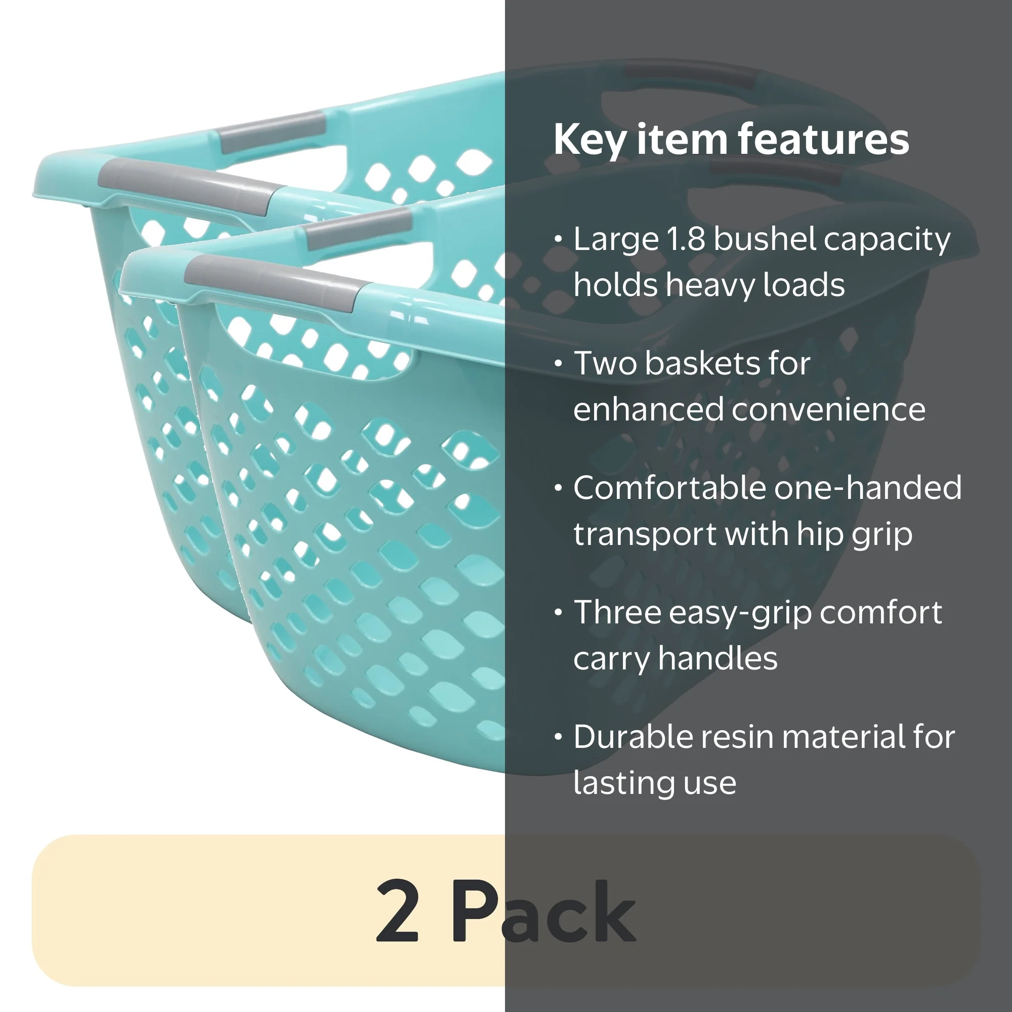 2 pack) Home Logic 1.8 Bushel Hip Grip Plastic Laundry Basket