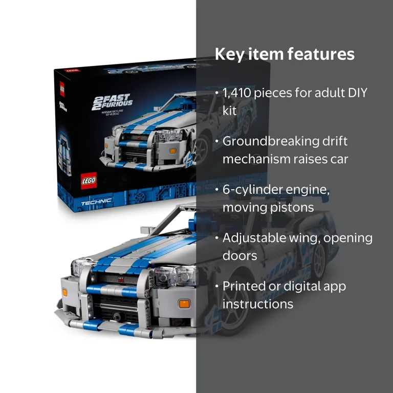 LEGO, Car Model Kit, 42210, Fast & Furious Nissan Skyline GT-R R34