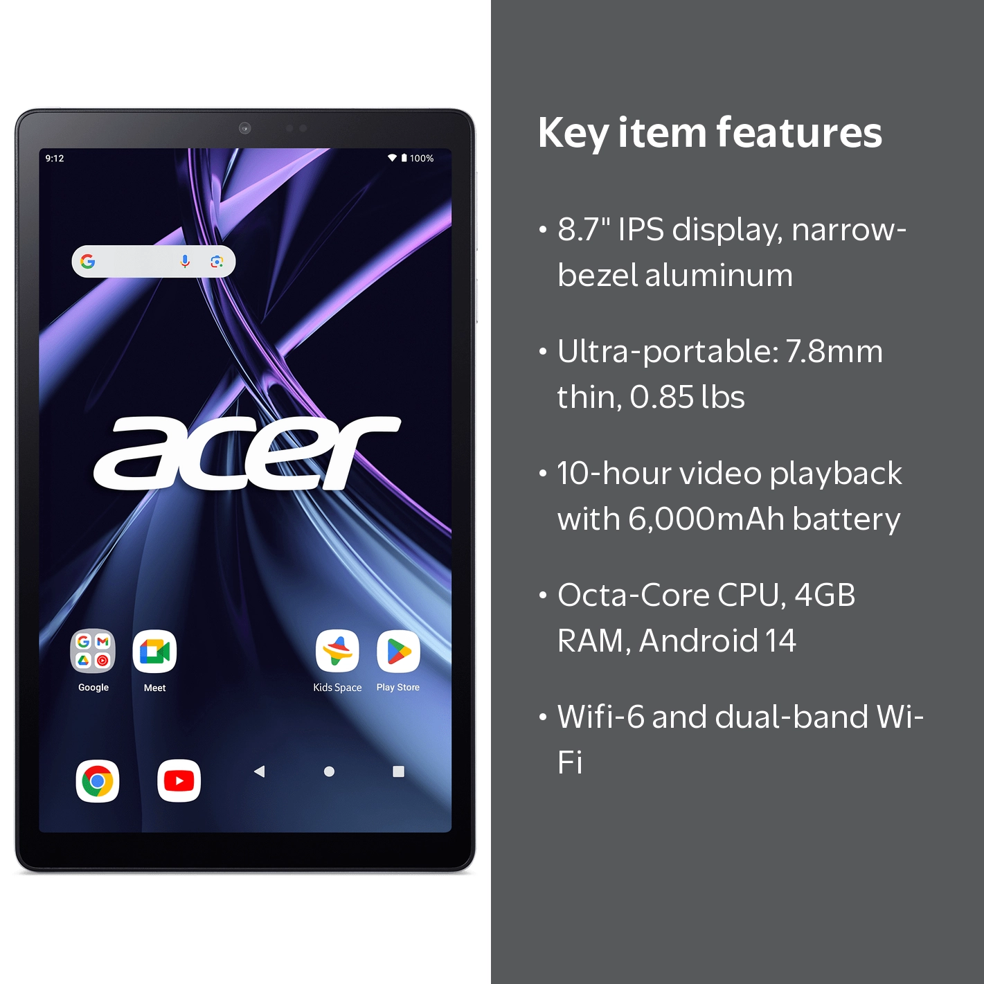 Acer Iconia Tab A8 Tablet, Allwinner A523 Octa-Core CPU, 4GB