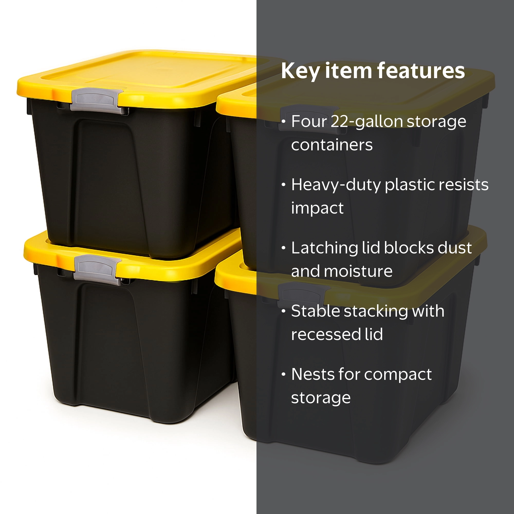 Homz, Storage Container, 22 Gal, Latch Lid Pack of 4 - Walmart.com