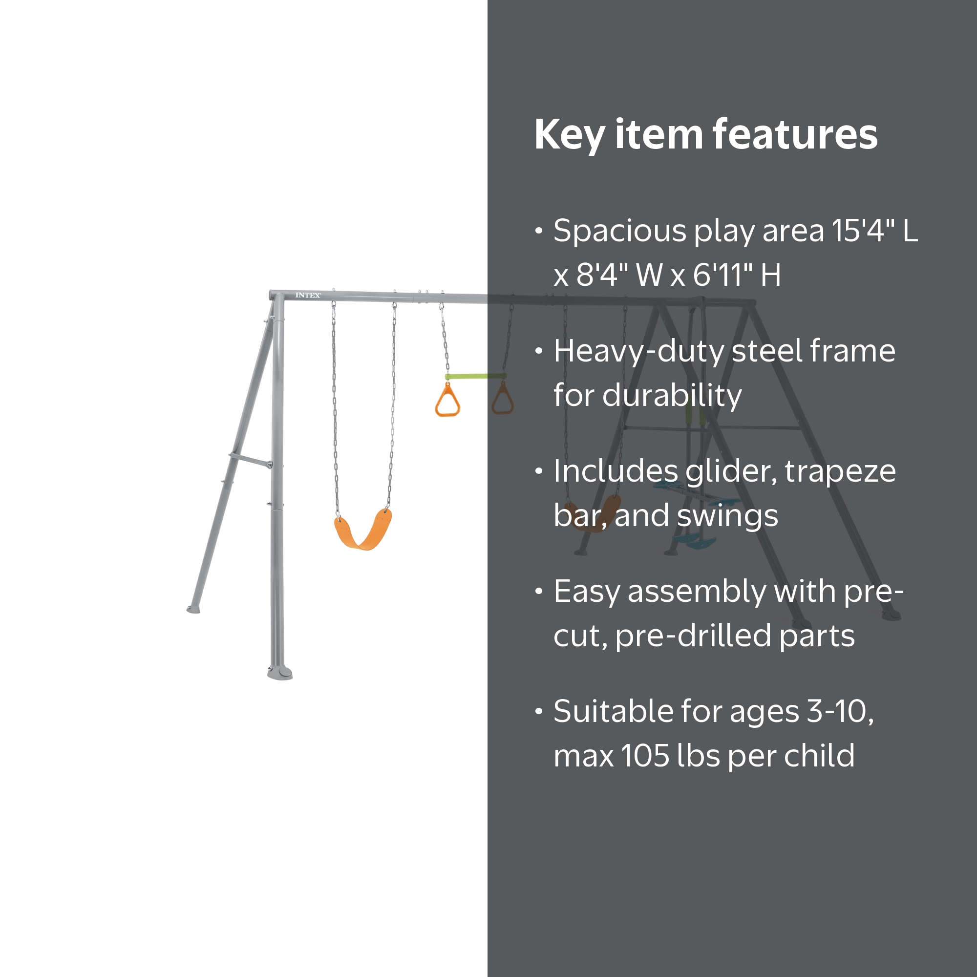 Intex Kids Backyard Four Feature Steel Swing Set (2 Swings