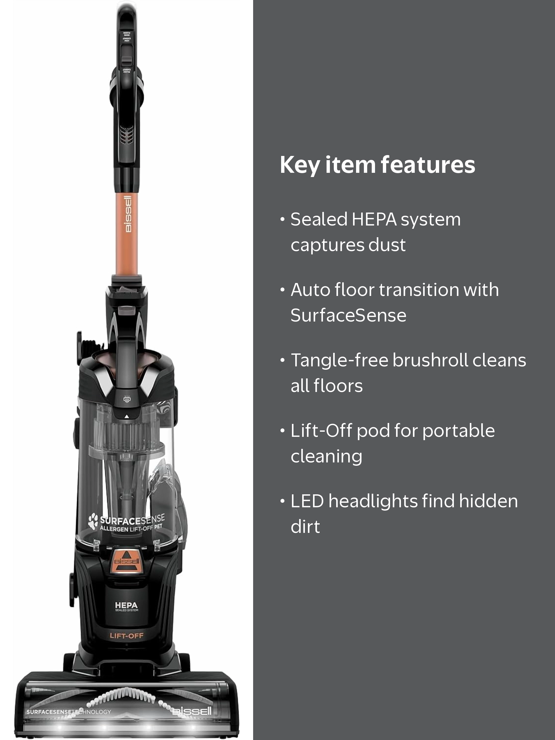 BISSELL, SurfaceSense Allergen Lift-Off Pet Vacuum, 3415, Black BISSELL, SurfaceSense Allergen Lift-Off Pet Vacuum, 3415, Black