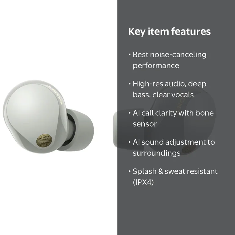 Sony, Earbuds, Truly Wireless Noise Canceling, Silver - Walmart.com