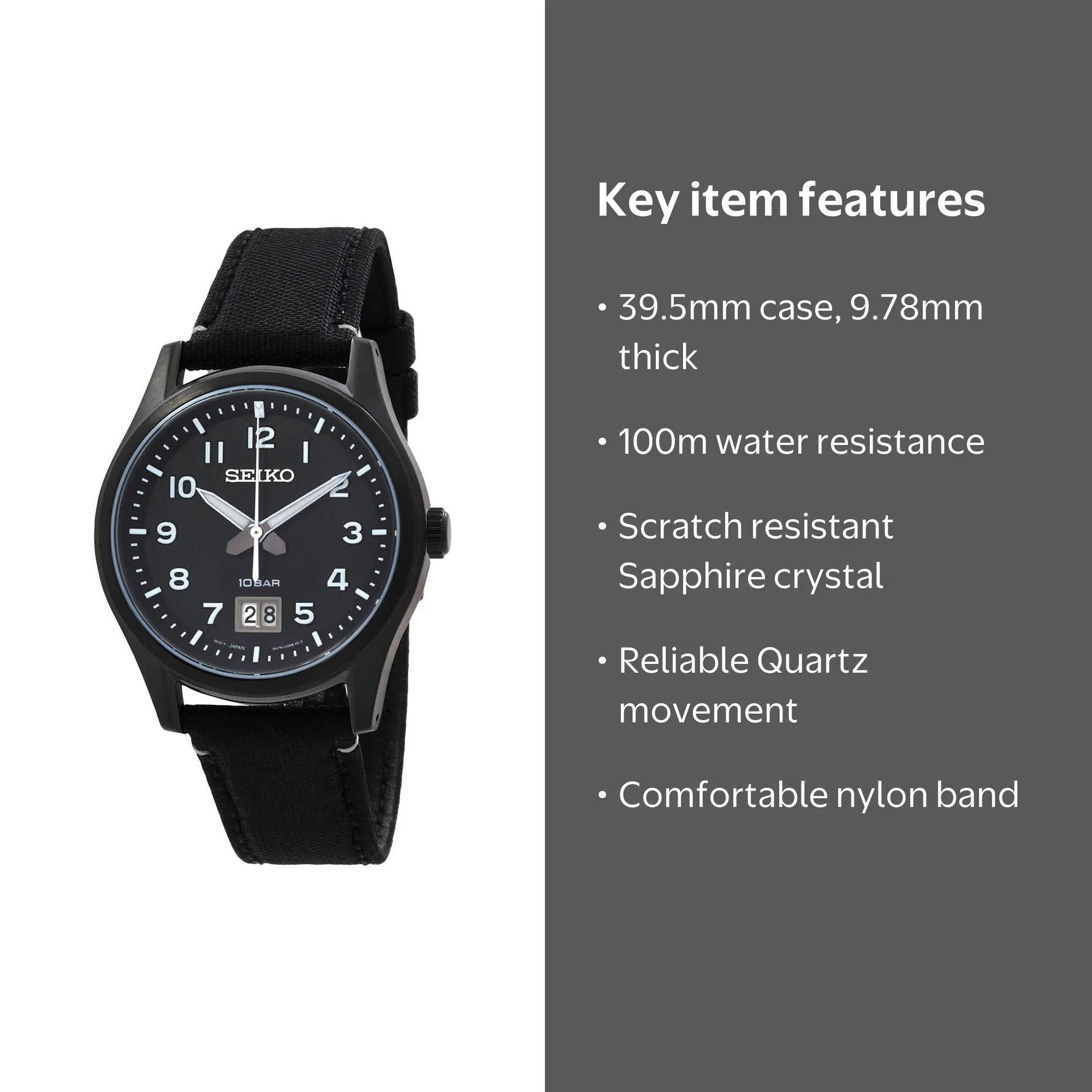 時計 OE DIAL WATCH BLACK Seiko Classic Quartz Black Dial Men's Watch SUR571P1 - Walmart.com