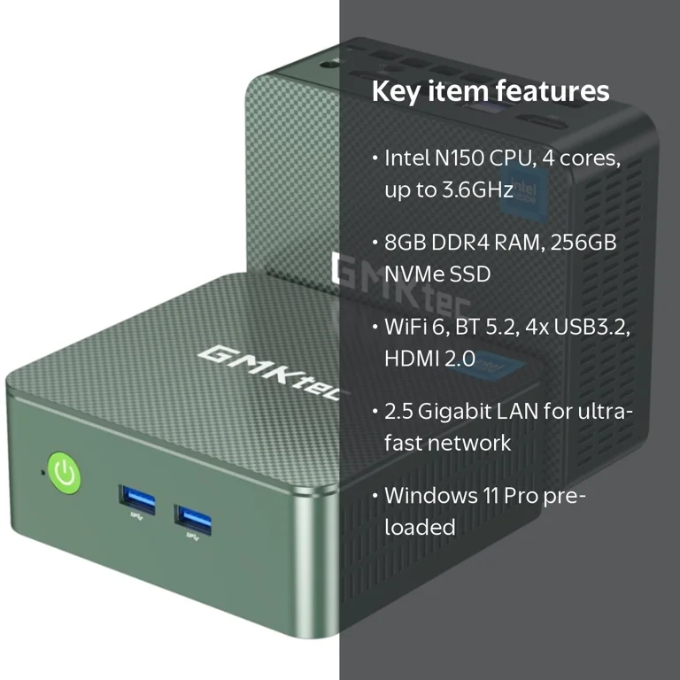 GMKtec Mini PC Intel N150, 8GB RAM 256GB SSD, Windows 11 Pro, Dual
