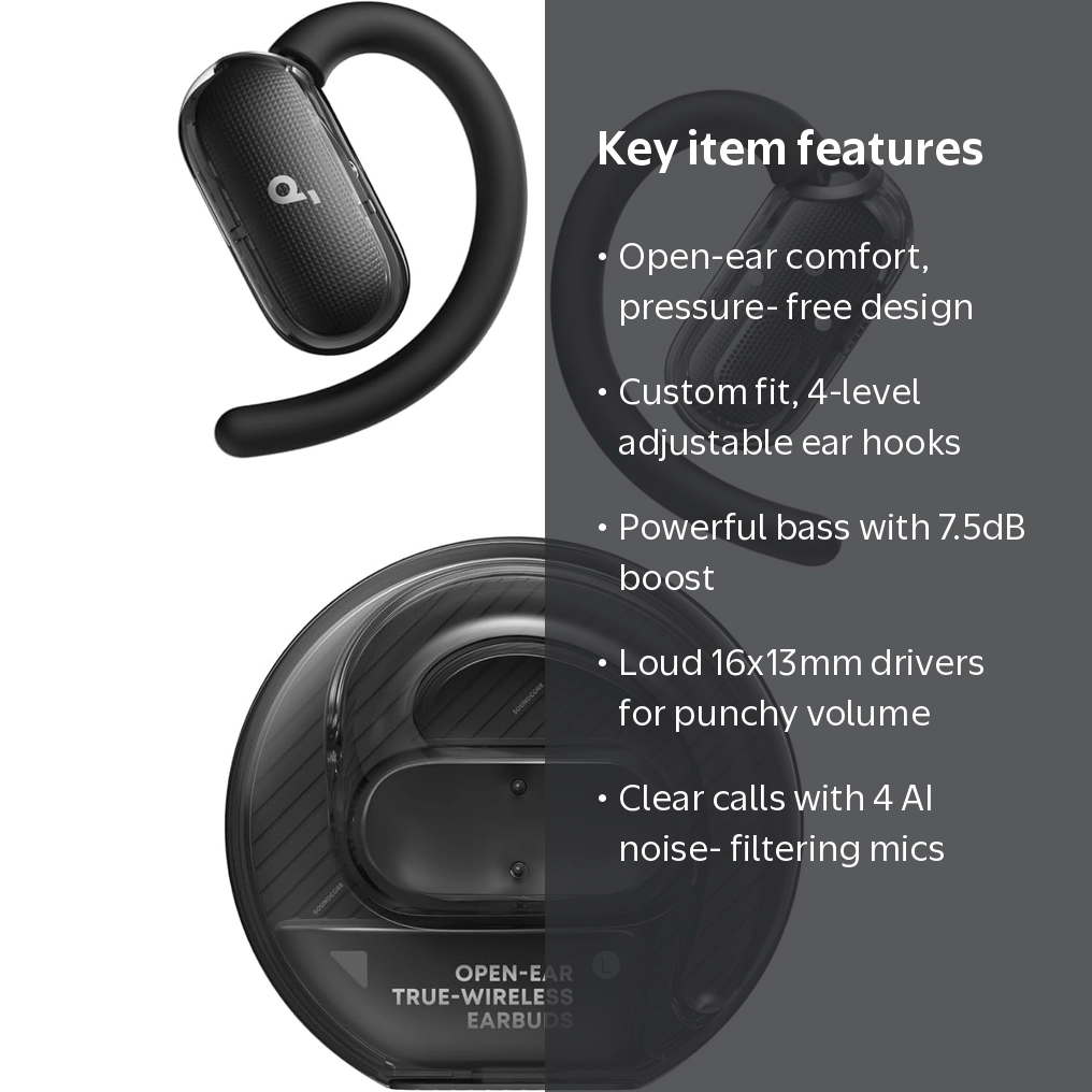 イヤホン Soundcore Open-Ear True-Wireless Earbuds Soundcore, Open-Ear Headphones, Richer Bass, 21H Playtime