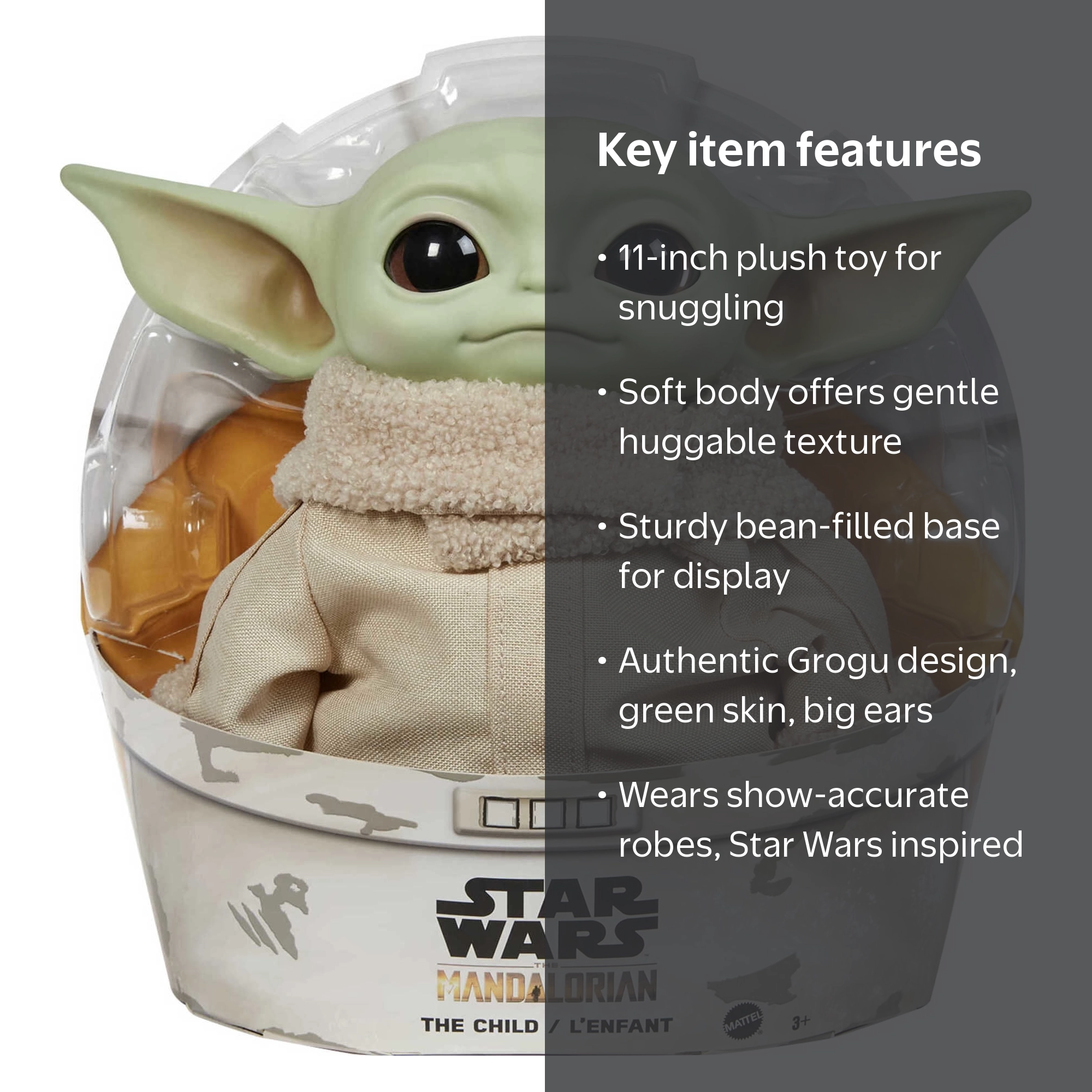 Star Wars, Plush Toy, 11-inch Grogu, Soft Body, The Child