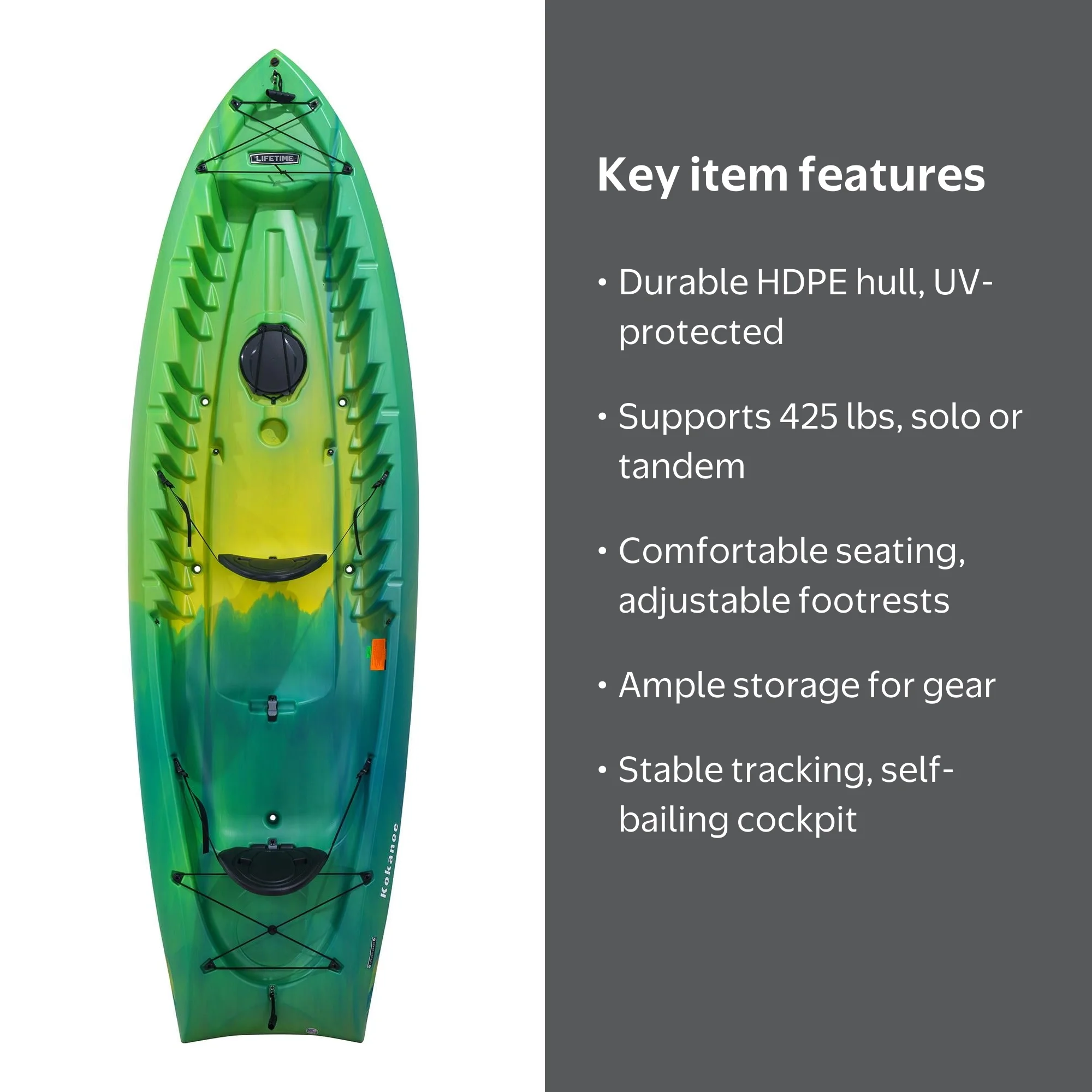 Lifetime Kokanee 10.5 ft Tandem Sit-On-Top Kayak, Lemongrass
