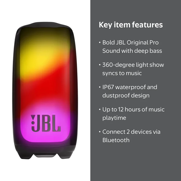 JBL, Portable Bluetooth Speaker, Pulse 5, Light Show and