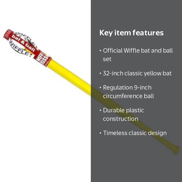 WIFFLE, Wiffle Plastic Baseball Bat and Ball Set, Yellow, 32