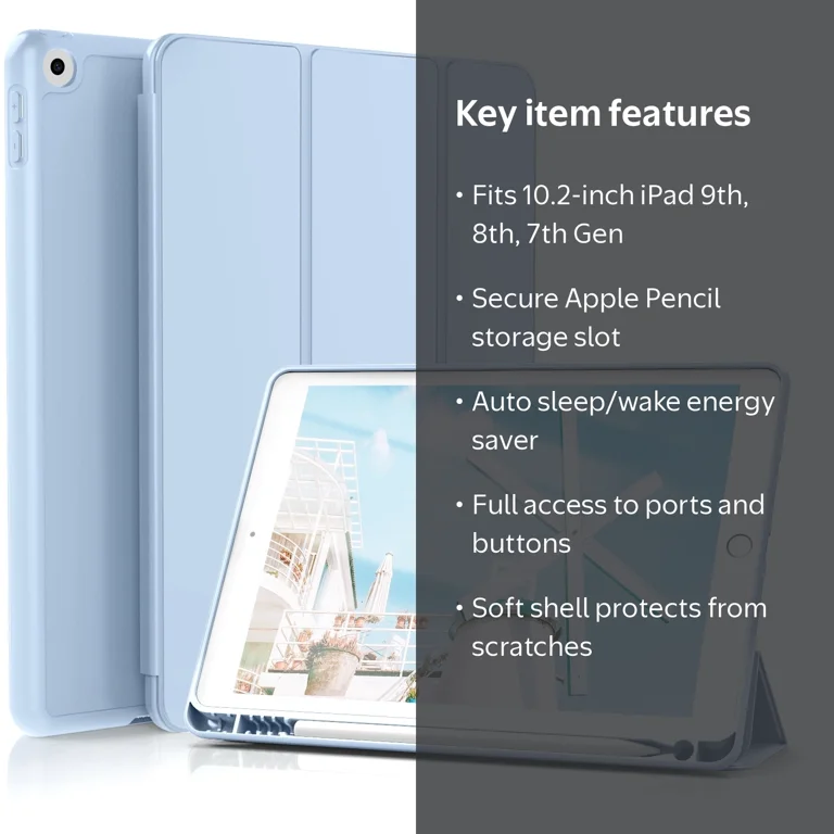 Kenke, iPad 10.2 Case, Model A2602/A2603/A2604/A2605, Light Blue