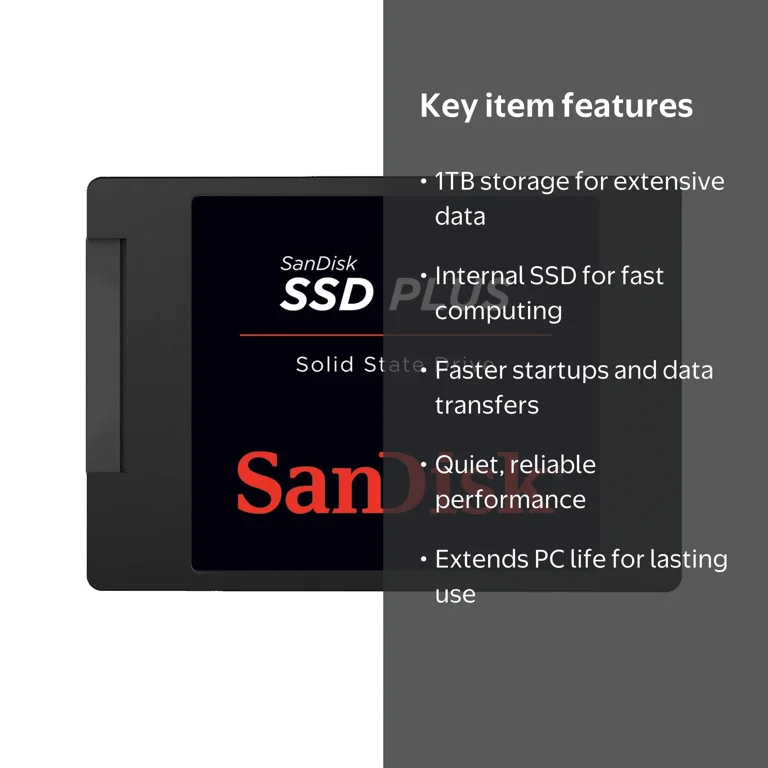SanDisk, 1TB SSD Plus, SDSSDA-1T00-G27, Internal Solid State Drive