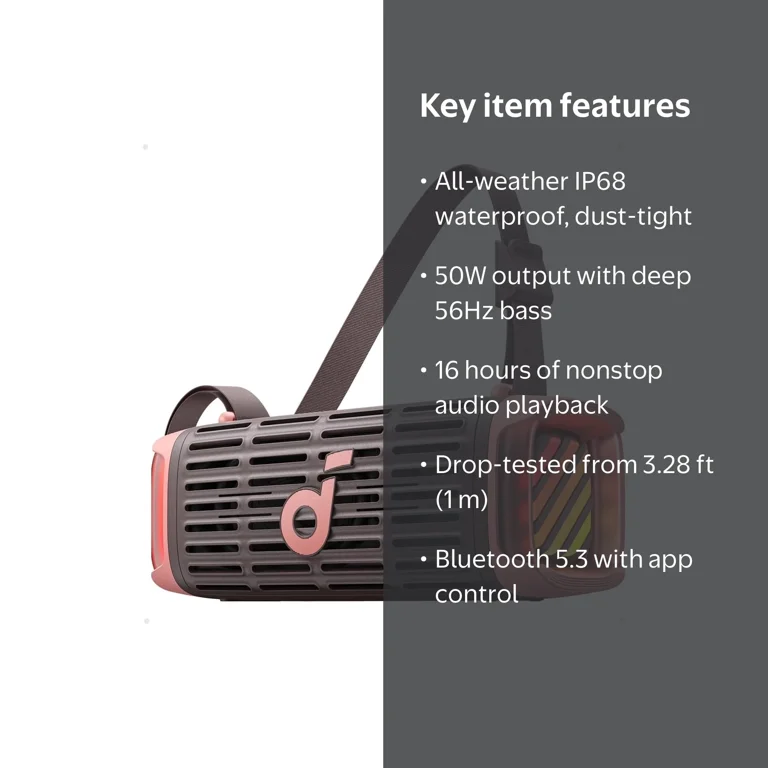 Soundcore Boom 3i by Anker, Compact Outdoor Speaker, IP68