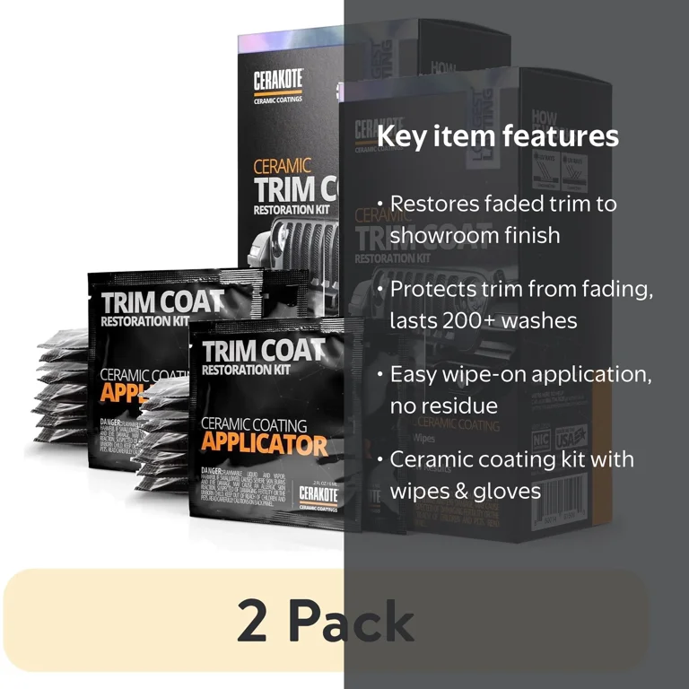 2 pack) Cerakote Ceramic Trim Coat Restoration Kit, Faded Plastic