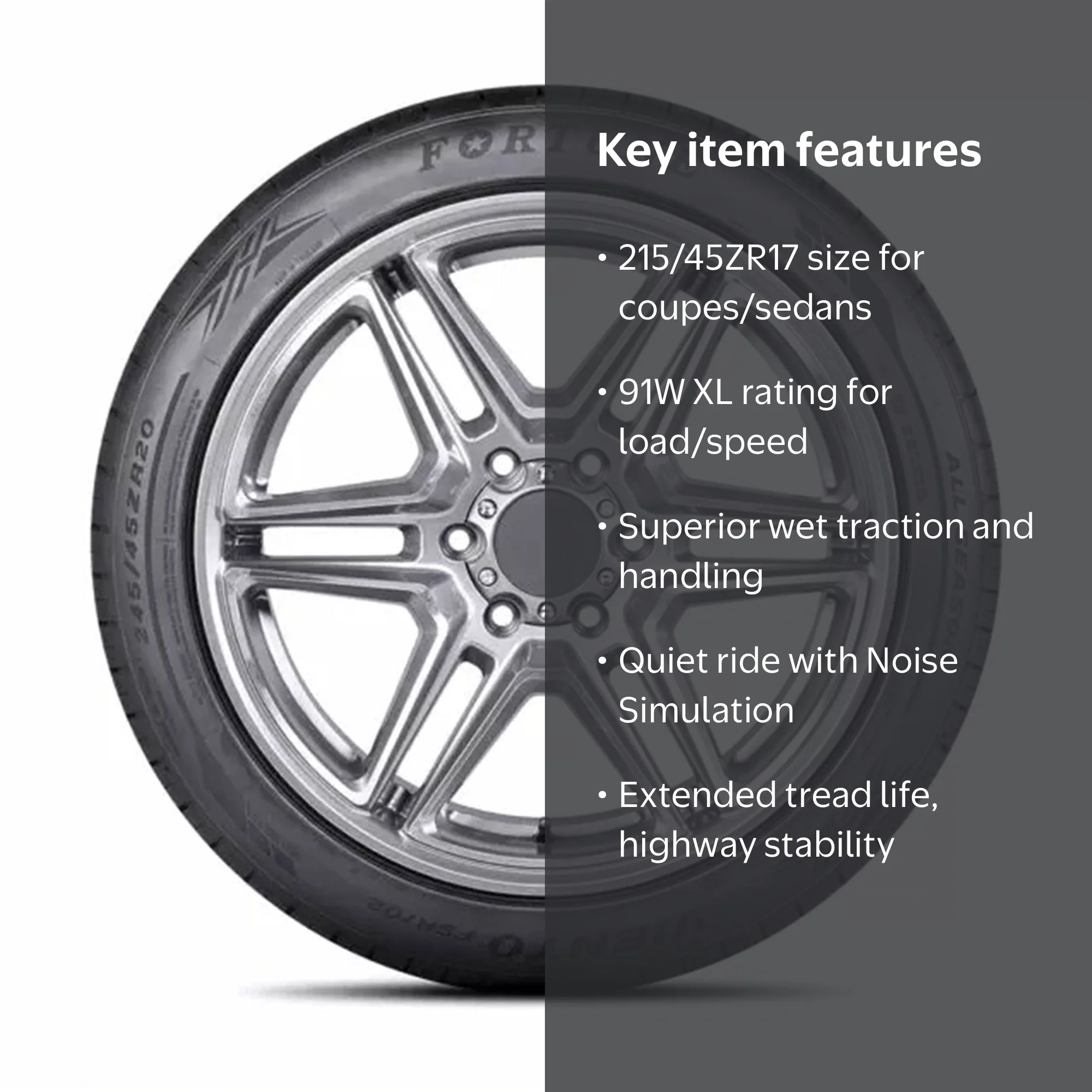 Fortune, Passenger Tire, 215/45ZR17 91W XL, All Season, Black