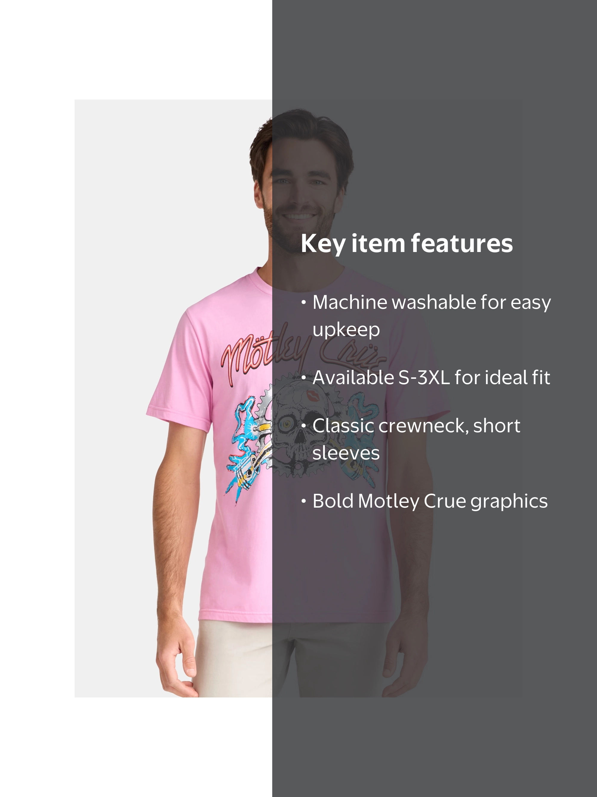 Motley Crue Men's and Big Men's Skull Pistons Graphic Tee, Sizes S