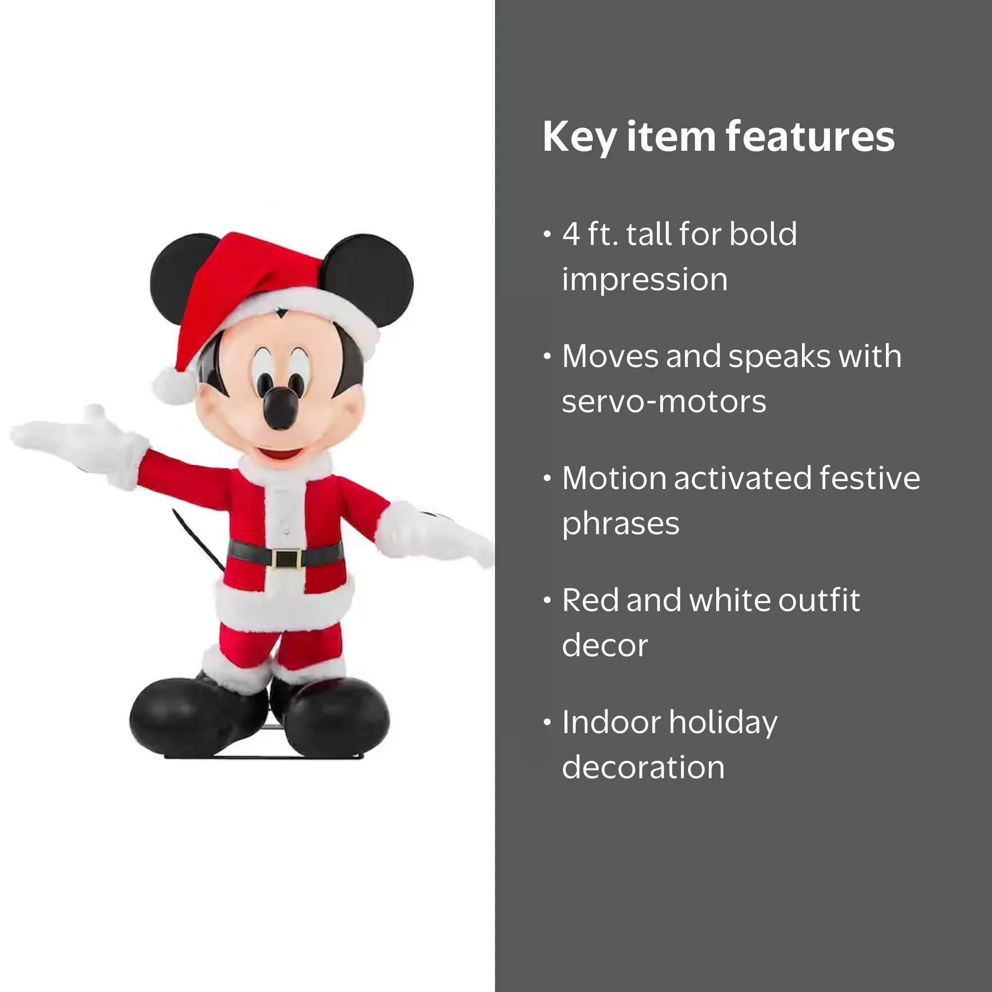 Disney's 4ft Santa Mickey Mouse Animated Indoor Holiday Decoration