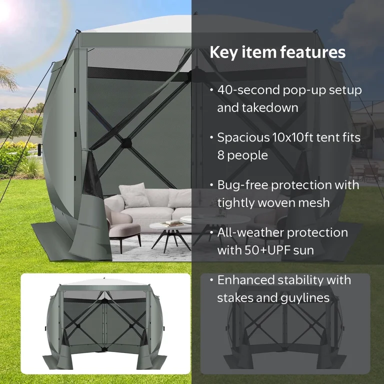 Hoteel Camping Gazebo Screen Tent, 10x10 ft, 5-sided pop-up