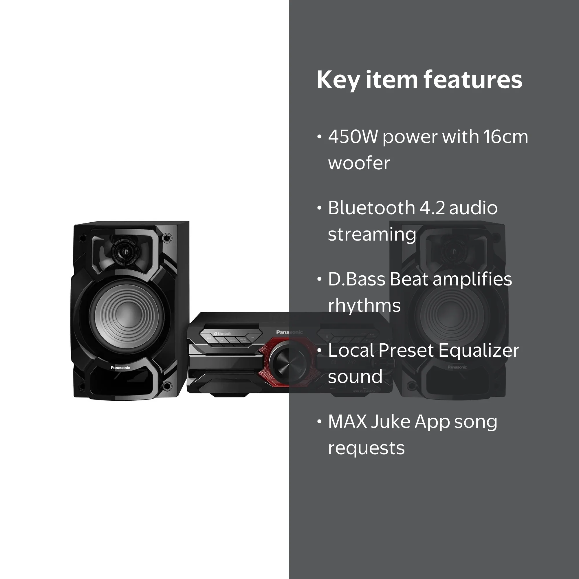 Panasonic SC-AKX320PNK 450W High Power Audio System with CD Player