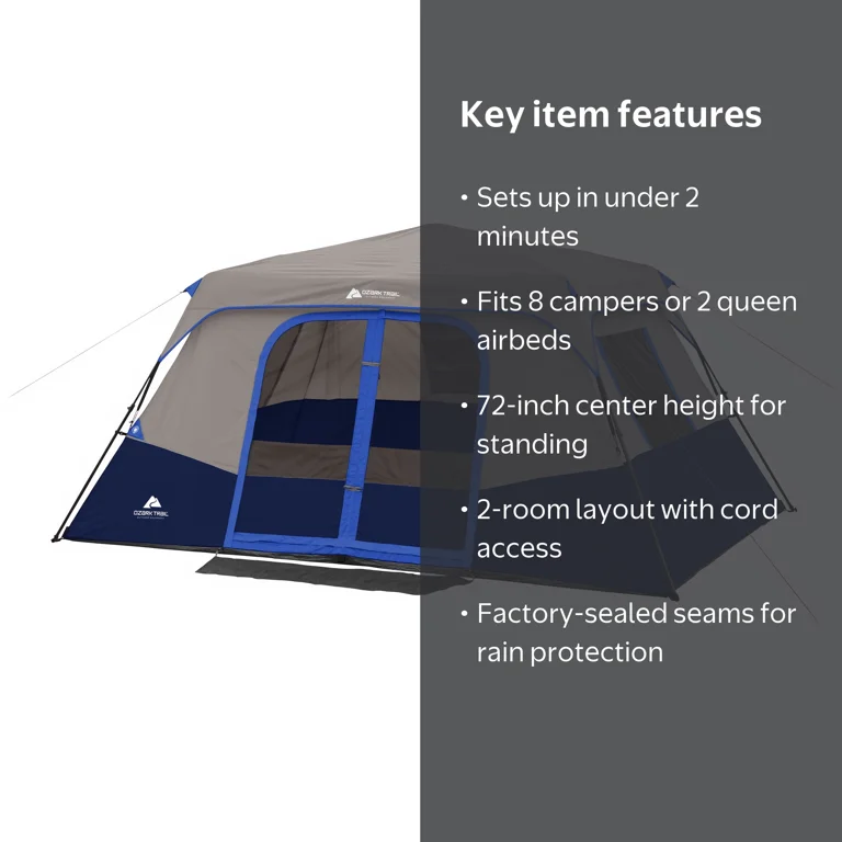 8-Person Instant Cabin Tent, 13' x 9' Spacious & Easy Setup