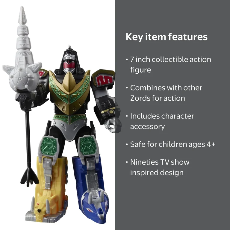 Power Rangers, Mighty Morphin Dragonzord Toy Action Figure, 7‚Äù