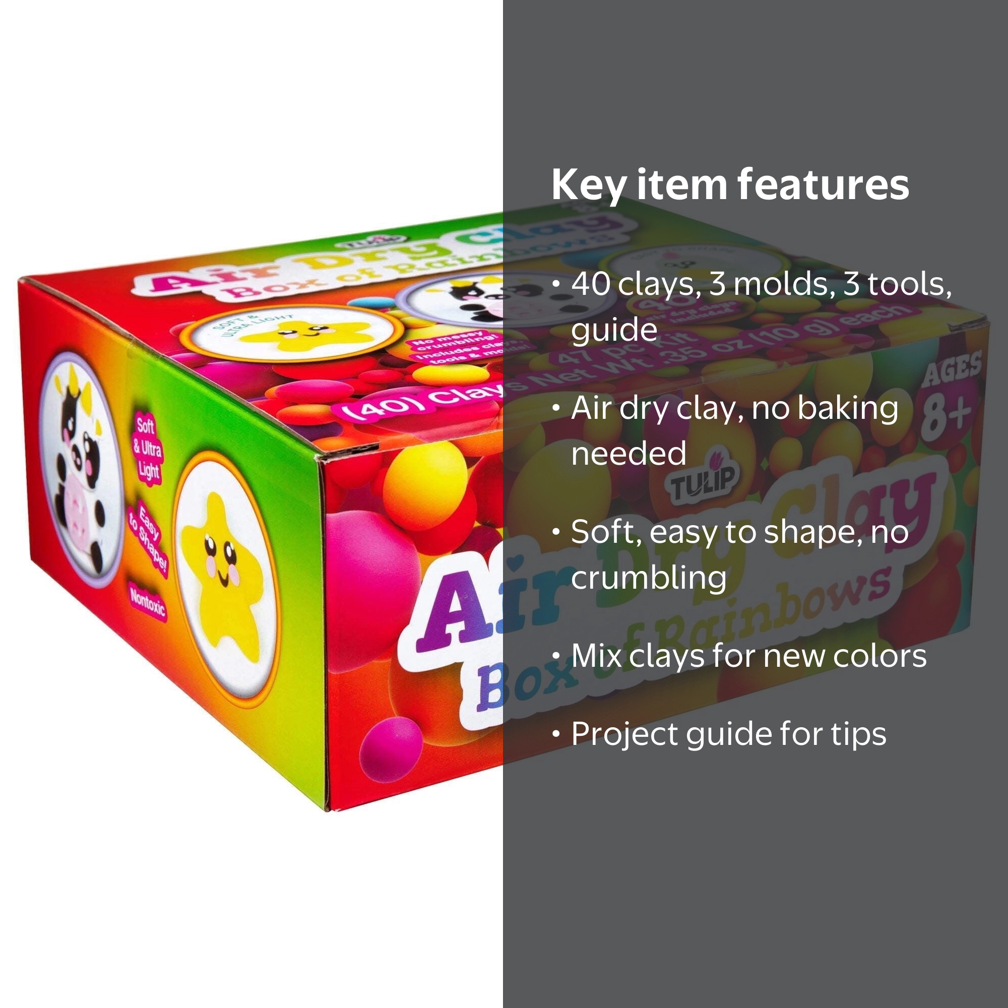 Tulip Air Dry Clay Bulk Box- 40 Rainbow Clay Packs with Shape