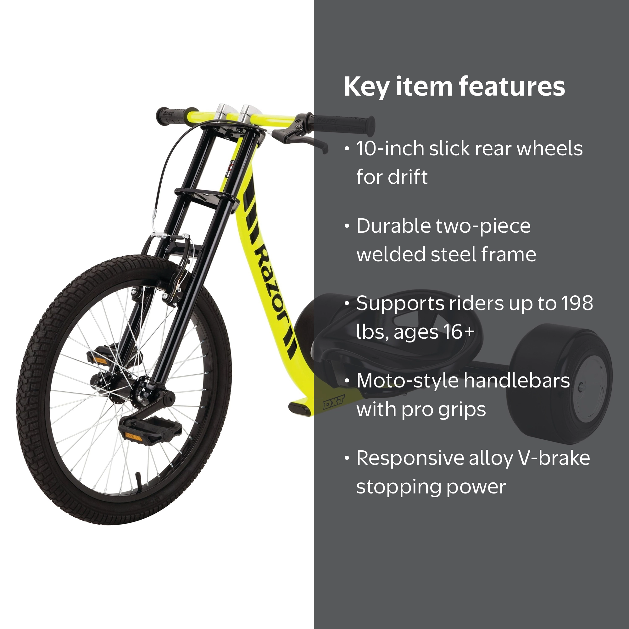 Razor, Drift Trike, Black/Yellow Steel Frame, 3-Wheeled Ride On