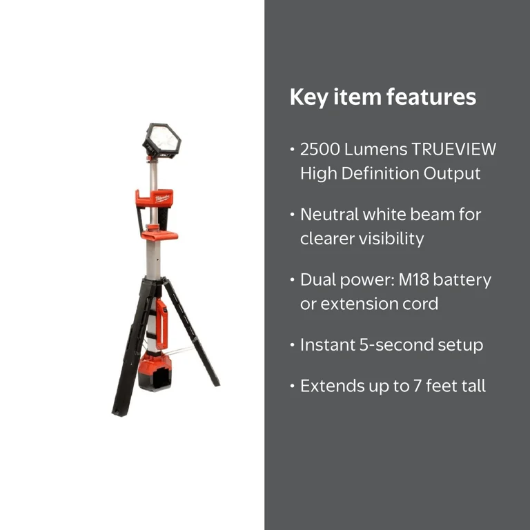 Milwaukee, Tower Light, 2500 Lumens, Dual Power, Black - Walmart.com