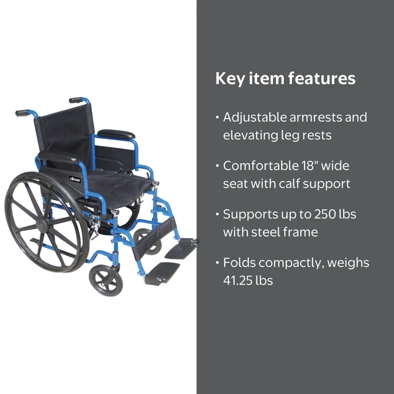 Drive Medical Blue Streak Wheelchair with Flipback Desk Arms