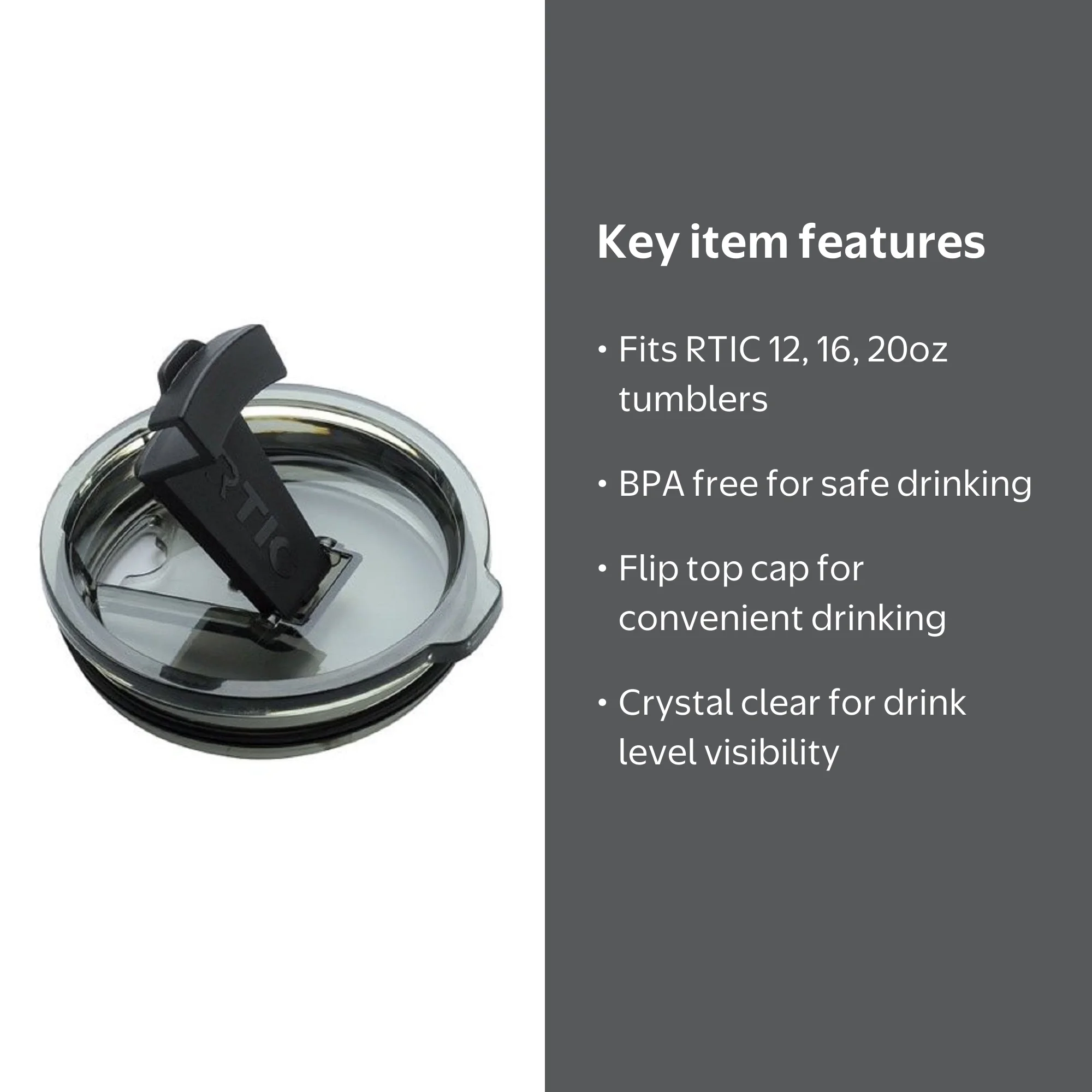 RTIC Spill Proof Lid, Splash Resistant, Flip Top, Fits 12oz, 16oz