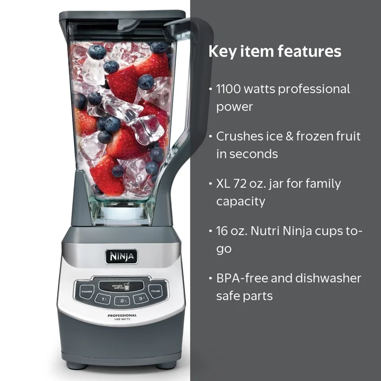 Ninja, Blender, 1100 Watts, XL 72 oz capacity, Nutri Ninja Cups