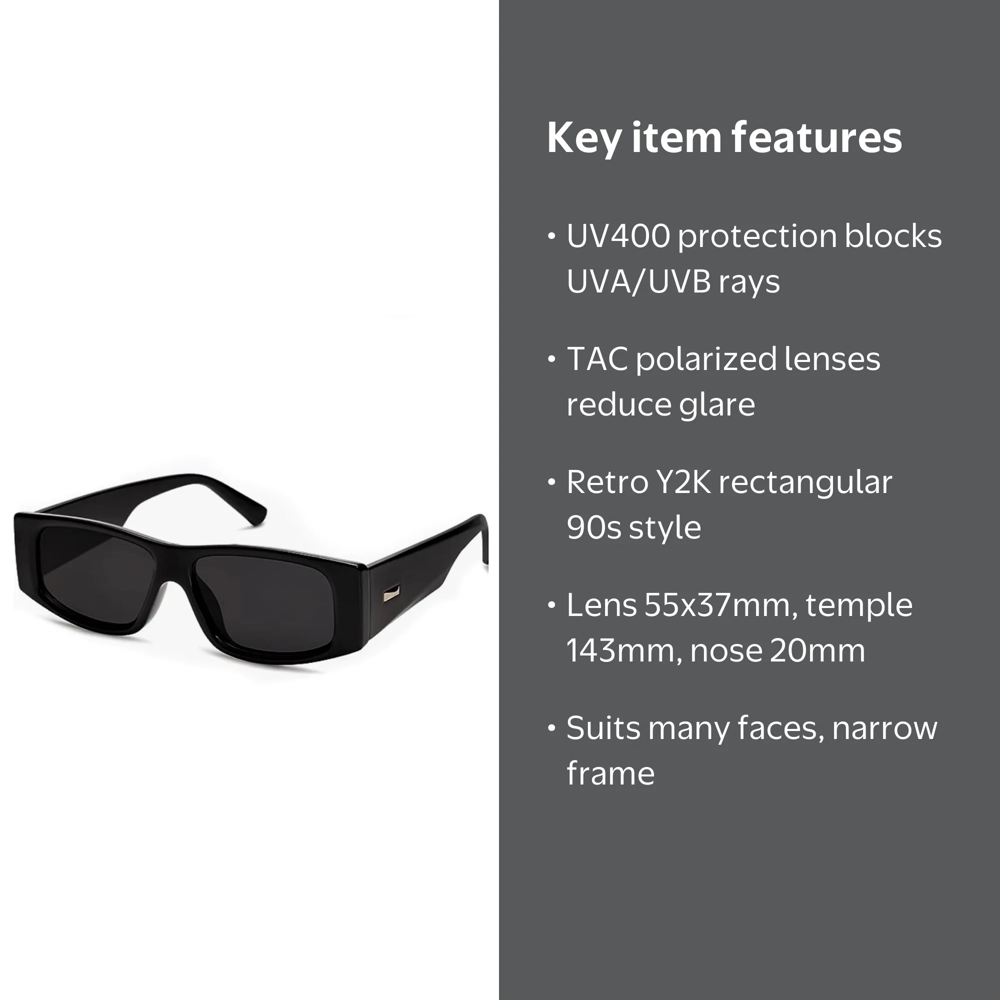 Polarized Sunglasses with UV400 TAC Lenses, Retro Rectangle Style Sd9865df8fc8b4306b4f3825ed0dce  main image 3