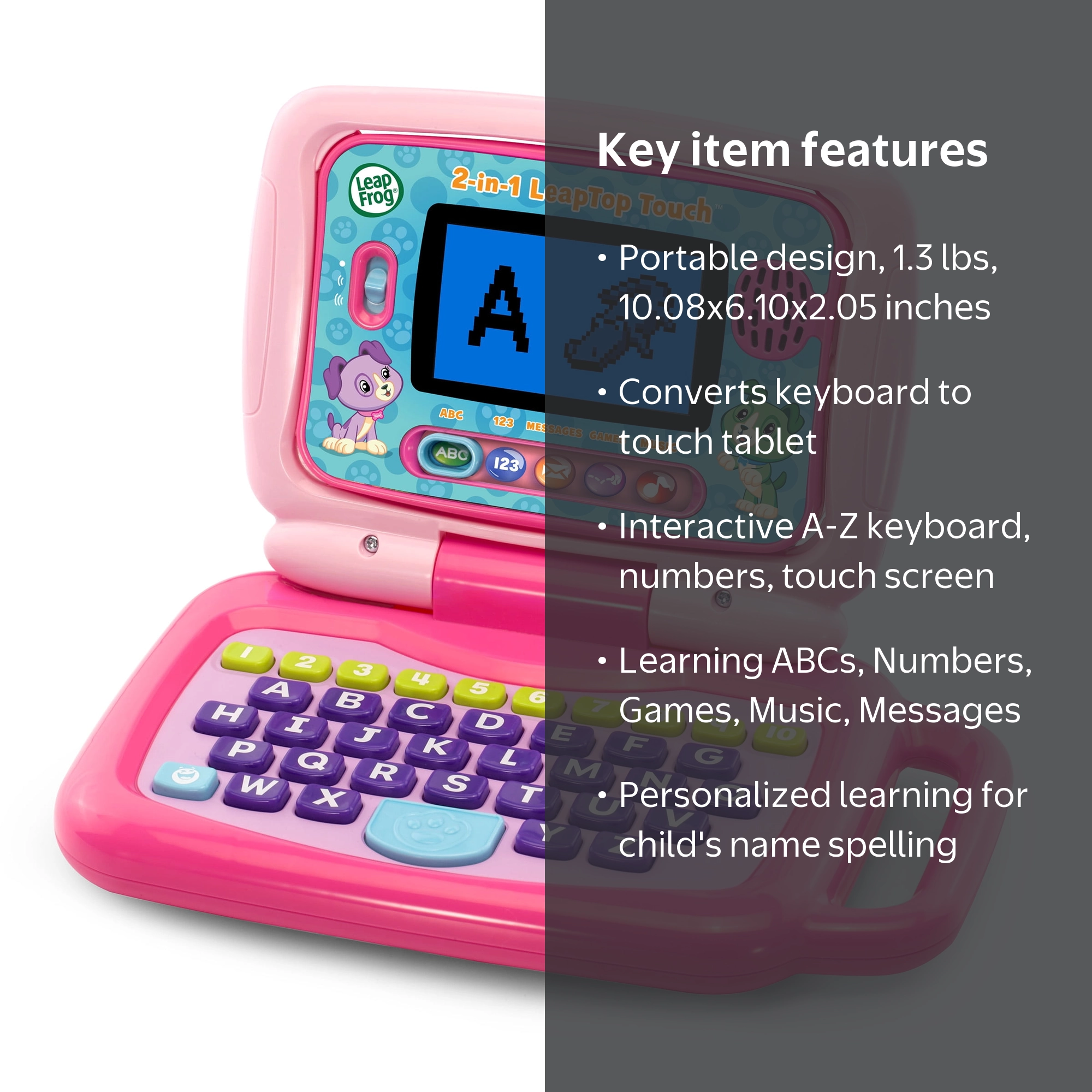 LeapFrog, 2-in-1 LeapTop Touch, Pink Learning Laptop & Tablet