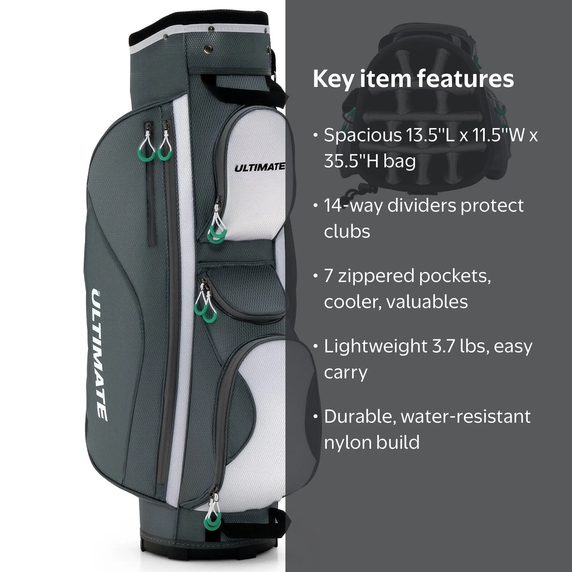 Gymax, Golf Cart Bag, 14 Dividers, Grey Nylon with Cooler Pocket