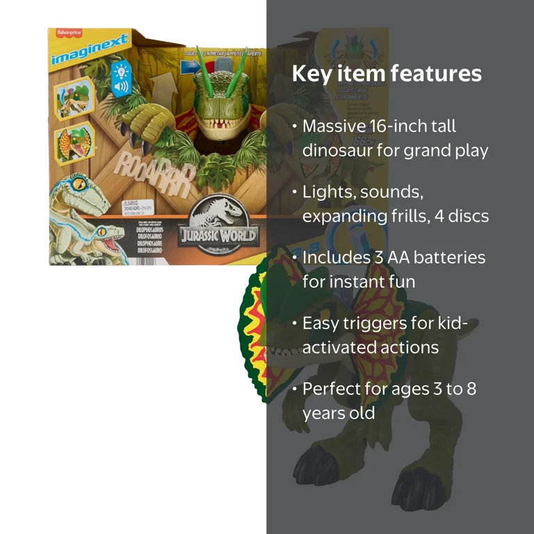 Imaginext Jurassic World Thrash Attack Dilophosaurus Dinosaur Toy
