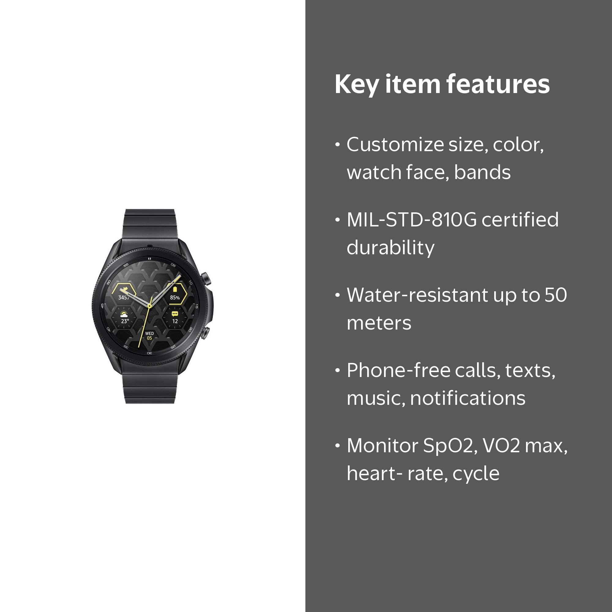 Samsung Galaxy Watch 3, 45mm, Titanium, BT, Mystic Black - SM