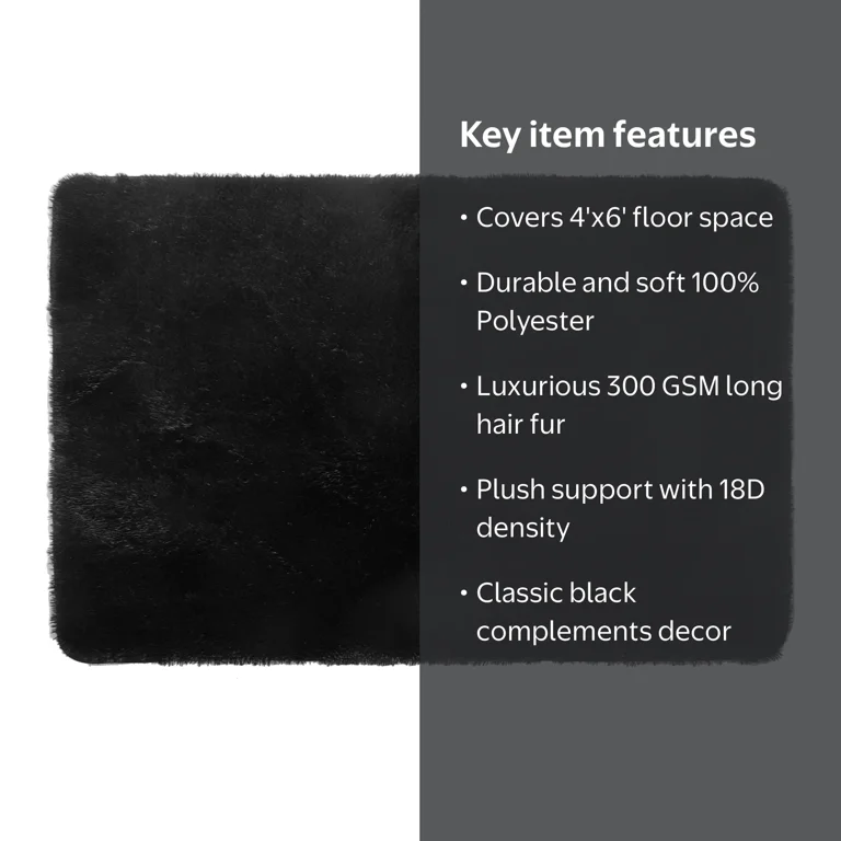 Free Shipping! Mainstays Cushion Shag Bedroom Rug 4x6 ft Black