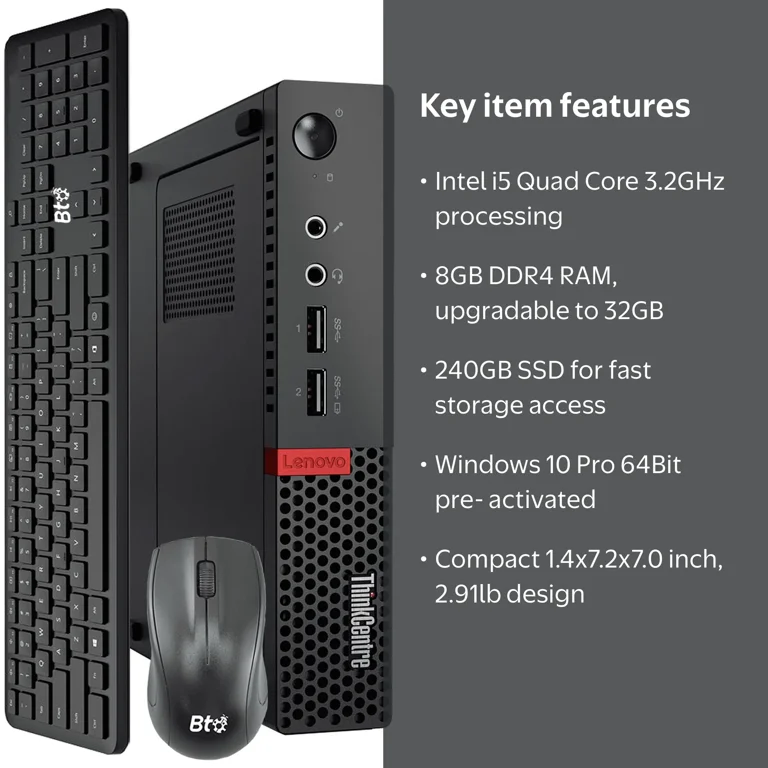 Lenovo M910Q Compact Desktop PC, Intel i5 Quad Core, 8GB DDR4