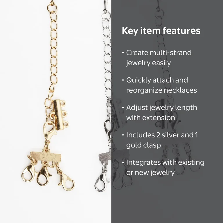 Cousin DIY Multi Chain Clasp Closure Jewelry Clasps, 3 Strand
