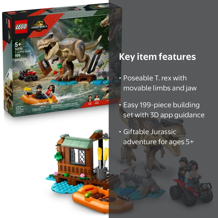LEGO, Jurassic World T. rex River Escape Set, 76975, 199 Pieces