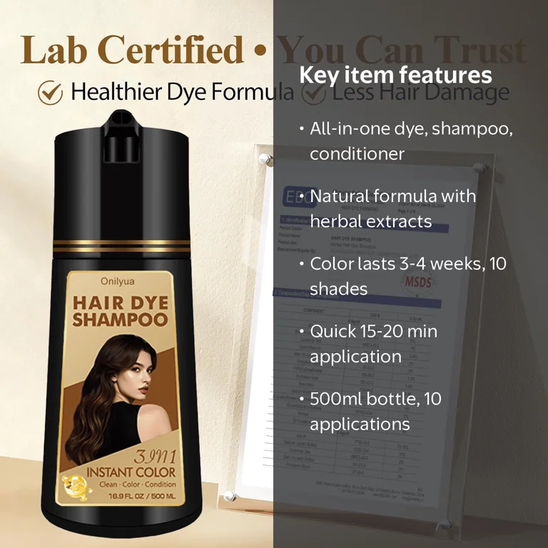 Onilyua, Dark Coffee Hair Dye Shampoo, 500ml, Gray Hair Coverage