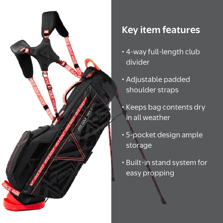 Vice Golf, Smart Stand Bag, Black/Neon Red, 4-Way Divider