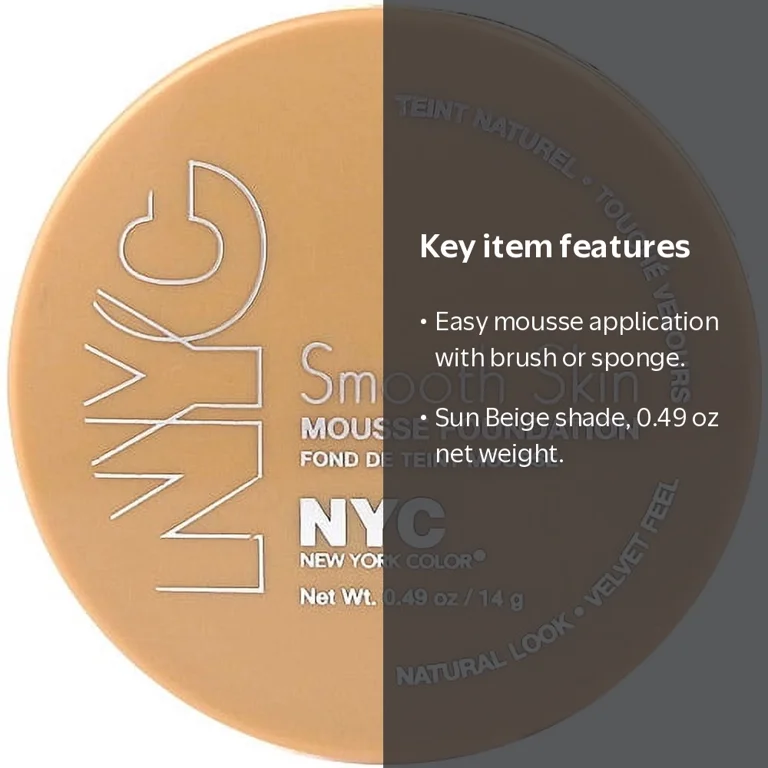 New York Color, Smooth Skin Mousse Foundation, 0.49 oz, Sun Beige