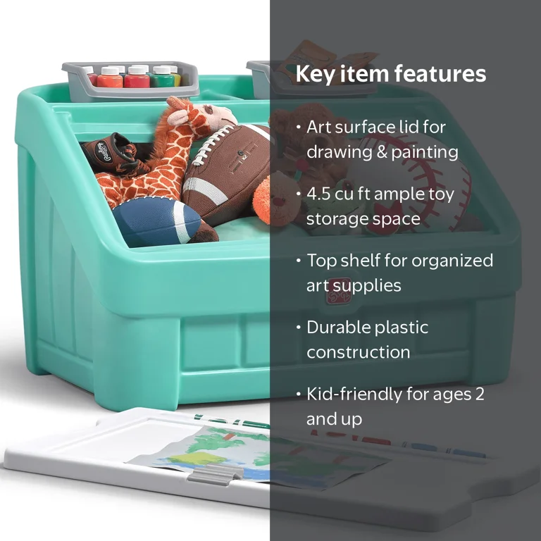 Step2 2-in-1 Mint Toy Storage Box with Art Lid for Toddlers