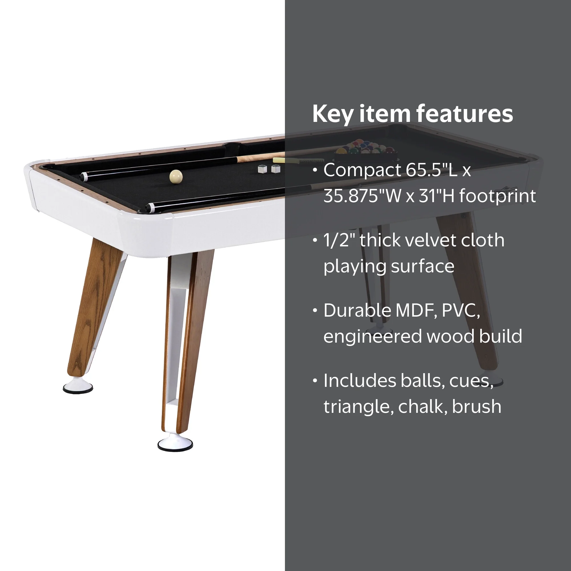 Apex 66 in x 35.8 in White Billiard Table with Accessories by Hall