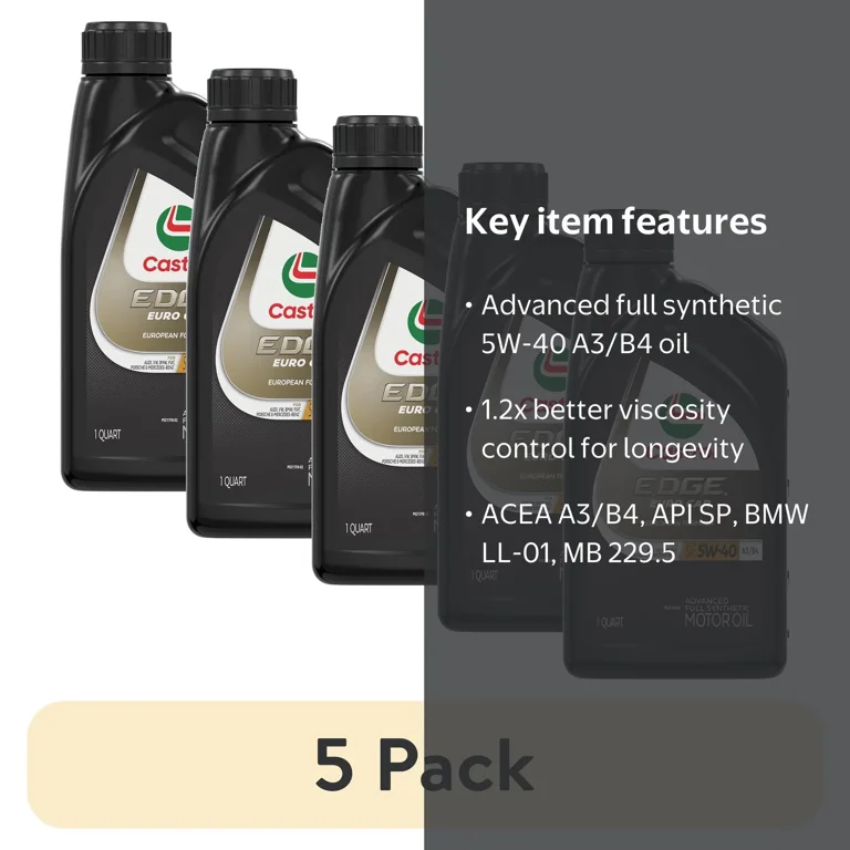 5 pack) Castrol EDGE Euro 5W-40 A3/B4 Advanced Full Synthetic